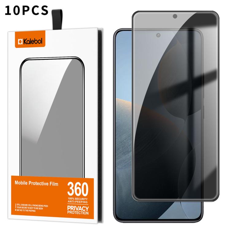For Redmi K70E 5G 10pcs Kalebol High-Aluminum Screen-Printed Full-Coverage Black-Border Privacy Tempered Glass Film