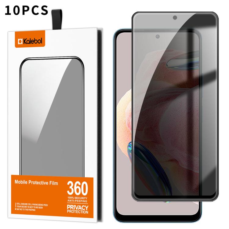 For Redmi Note 12 4G Global 10pcs Kalebol High-Aluminum Screen-Printed Full-Coverage Black-Border Privacy Tempered Glass Film