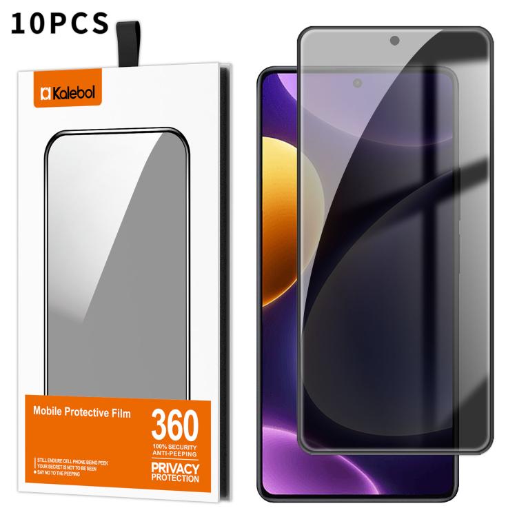 For Redmi Note 12 Turbo 10pcs Kalebol High-Aluminum Screen-Printed Full-Coverage Black-Border Privacy Tempered Glass Film