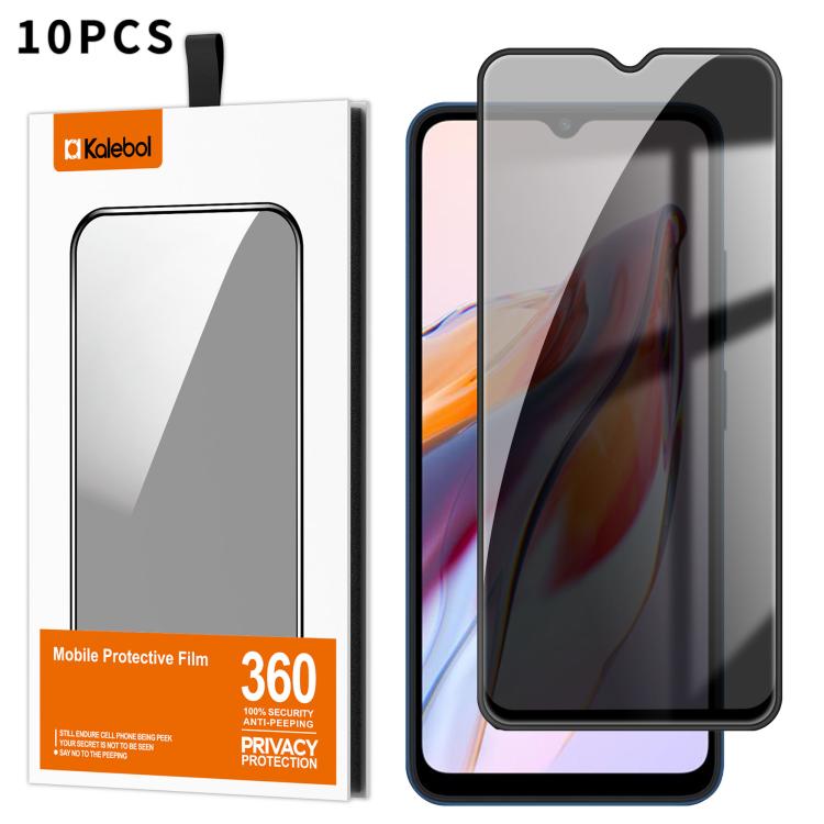 For Redmi 12C 10pcs Kalebol High-Aluminum Screen-Printed Full-Coverage Black-Border Privacy Tempered Glass Film