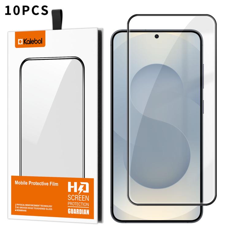 For Samsung Galaxy S25 5G 10pcs Kalebol High-Aluminum Screen-Printed Full-Coverage Anti-Fingerprint Black-Bordered HD Tempered Glass Film