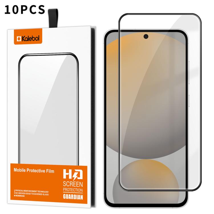 For Samsung Galaxy S24 FE 5G 10pcs Kalebol High-Aluminum Screen-Printed Full-Coverage Anti-Fingerprint Black-Bordered HD Tempered Glass Film