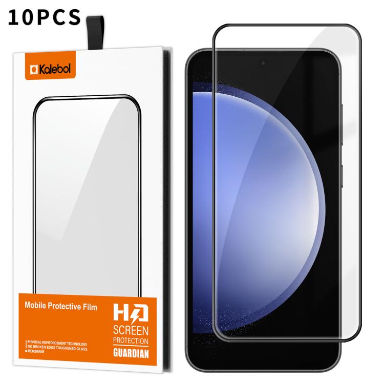 For Samsung Galaxy S23 FE 5G 10pcs Kalebol High-Aluminum Screen-Printed Full-Coverage Anti-Fingerprint Black-Bordered HD Tempered Glass Film