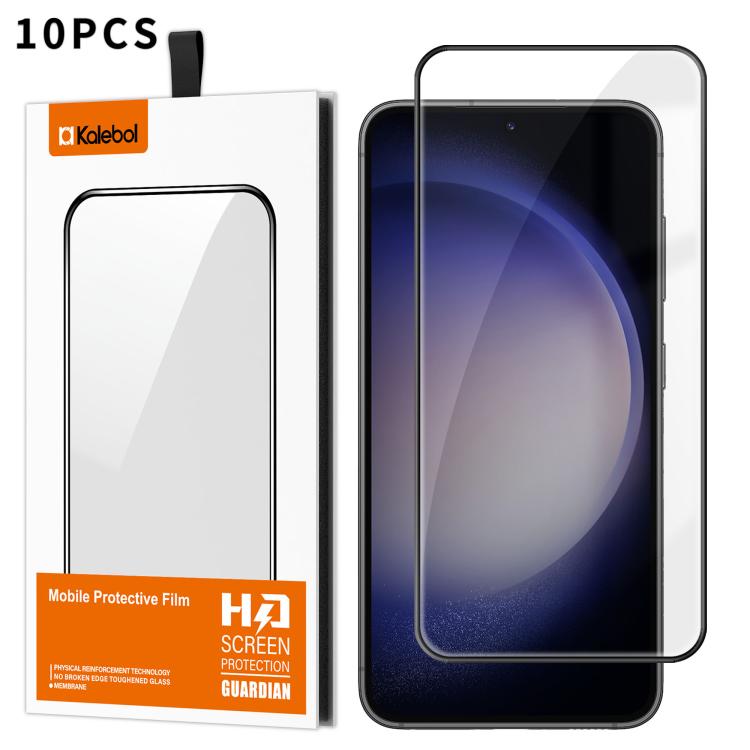 For Samsung Galaxy S23+ 5G 10pcs Kalebol High-Aluminum Screen-Printed Full-Coverage Anti-Fingerprint Black-Bordered HD Tempered Glass Film