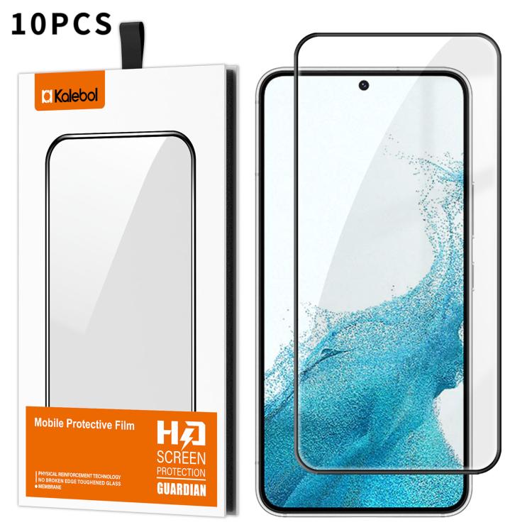 For Samsung Galaxy S22+ 5G 10pcs Kalebol High-Aluminum Screen-Printed Full-Coverage Anti-Fingerprint Black-Bordered HD Tempered Glass Film