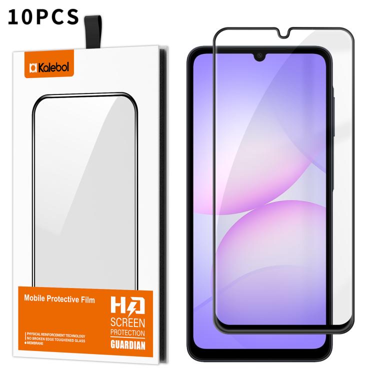 For Samsung Galaxy A07 4G / 5G 10pcs Kalebol High-Aluminum Screen-Printed Full-Coverage Anti-Fingerprint Black-Bordered HD Tempered Glass Film