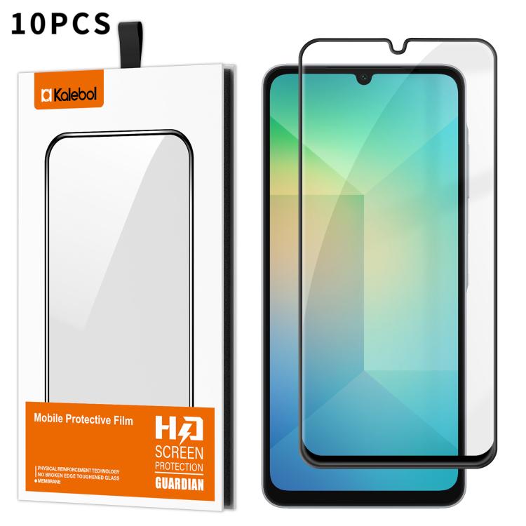 For Samsung Galaxy A06 4G / 5G 10pcs Kalebol High-Aluminum Screen-Printed Full-Coverage Anti-Fingerprint Black-Bordered HD Tempered Glass Film