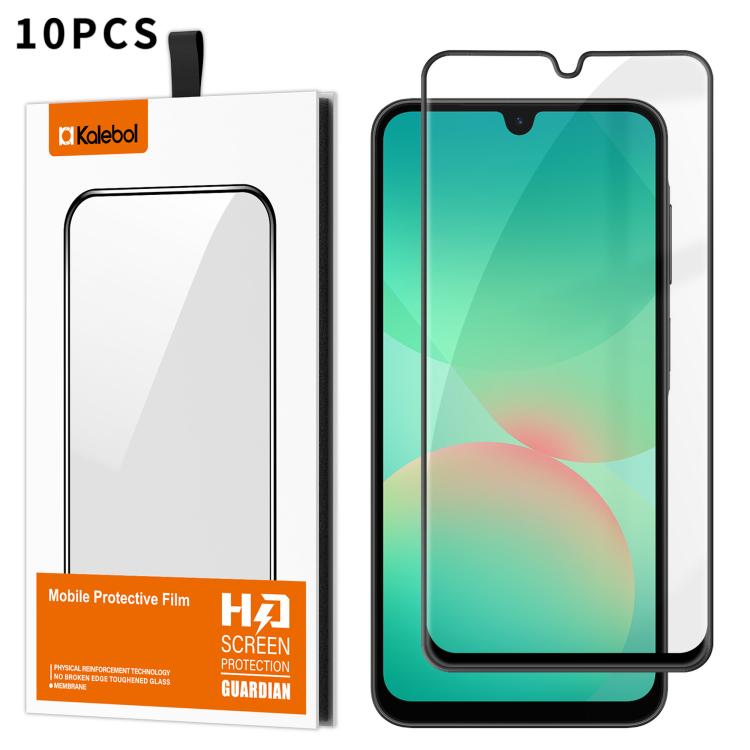 For Samsung Galaxy A26 5G 10pcs Kalebol High-Aluminum Screen-Printed Full-Coverage Anti-Fingerprint Black-Bordered HD Tempered Glass Film