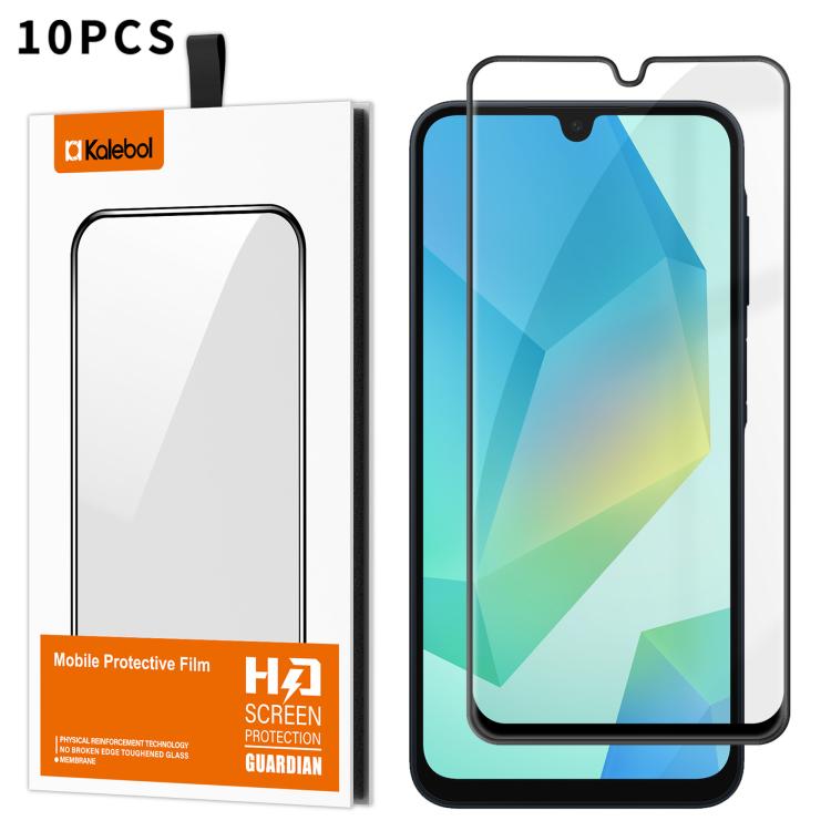 For Samsung Galaxy A16 4G / 5G 10pcs Kalebol High-Aluminum Screen-Printed Full-Coverage Anti-Fingerprint Black-Bordered HD Tempered Glass Film