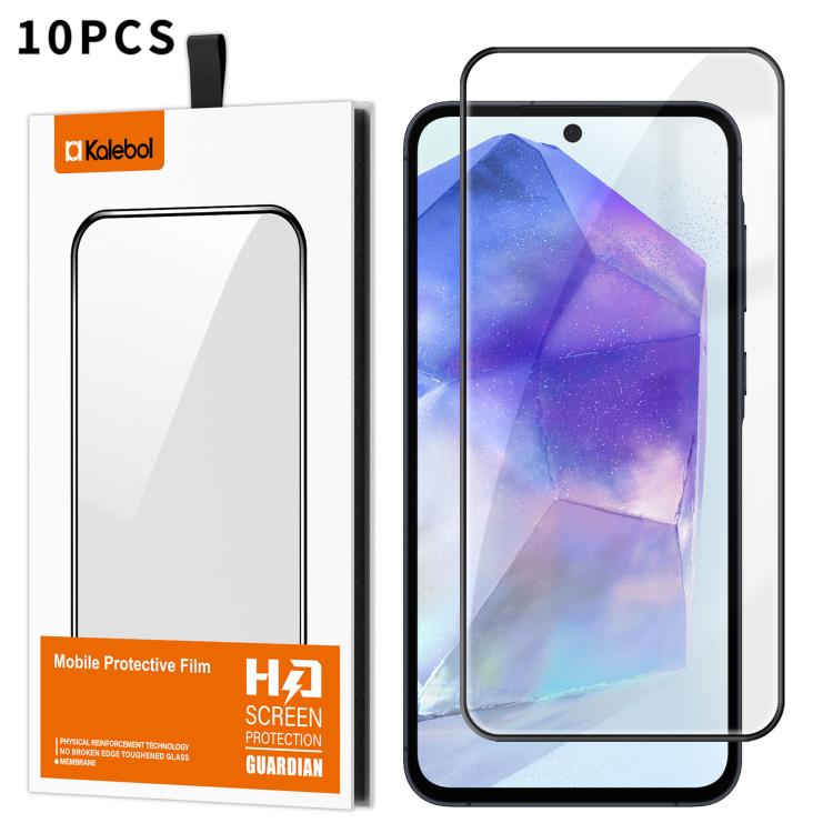 For Samsung Galaxy A55 5G 10pcs Kalebol High-Aluminum Screen-Printed Full-Coverage Anti-Fingerprint Black-Bordered HD Tempered Glass Film