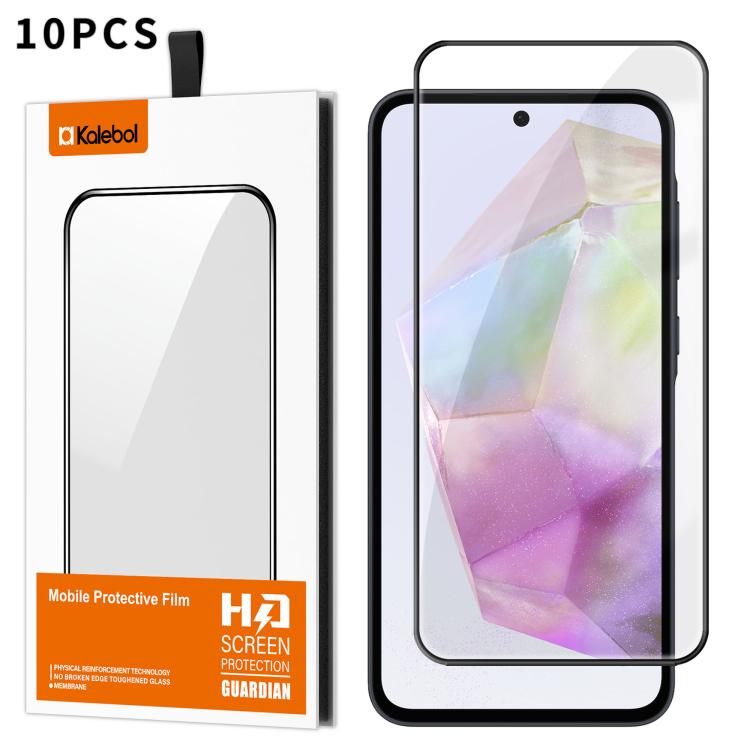 For Samsung Galaxy A35 5G 10pcs Kalebol High-Aluminum Screen-Printed Full-Coverage Anti-Fingerprint Black-Bordered HD Tempered Glass Film