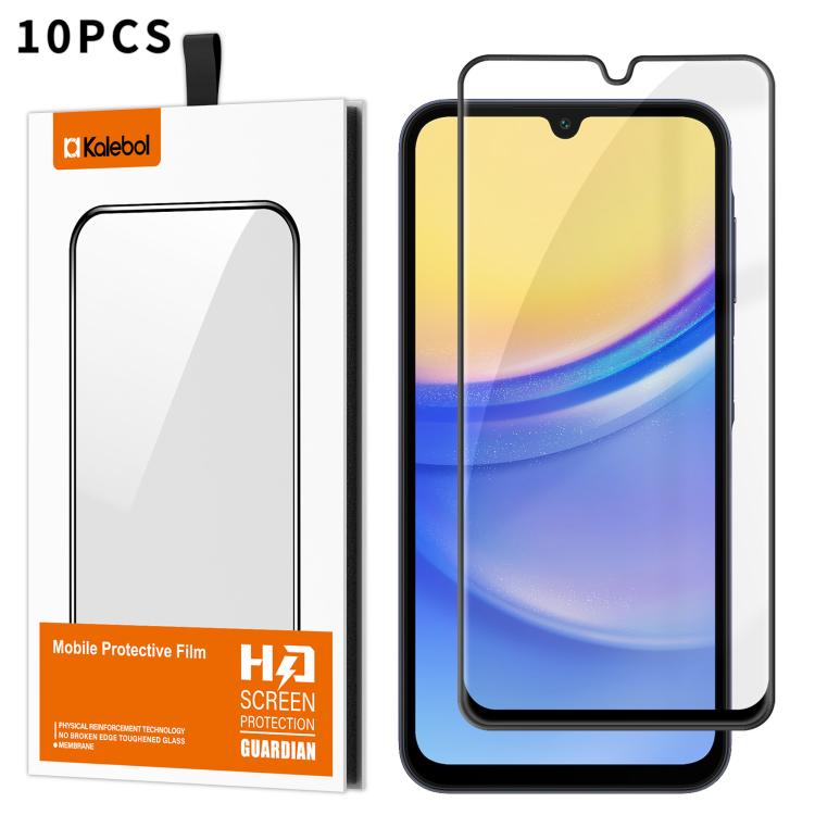 For Samsung Galaxy A15 10pcs Kalebol High-Aluminum Screen-Printed Full-Coverage Anti-Fingerprint Black-Bordered HD Tempered Glass Film