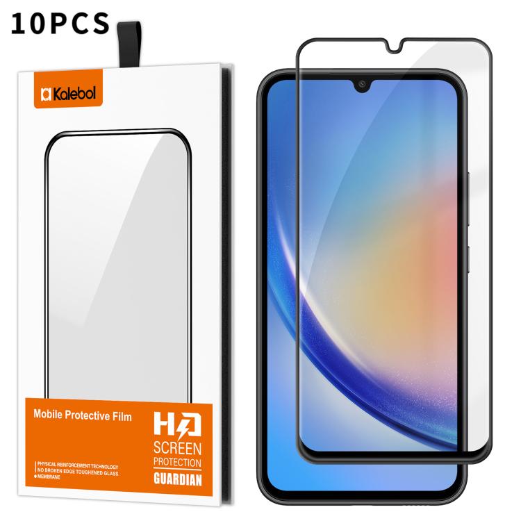 For Samsung Galaxy A34 5G 10pcs Kalebol High-Aluminum Screen-Printed Full-Coverage Anti-Fingerprint Black-Bordered HD Tempered Glass Film
