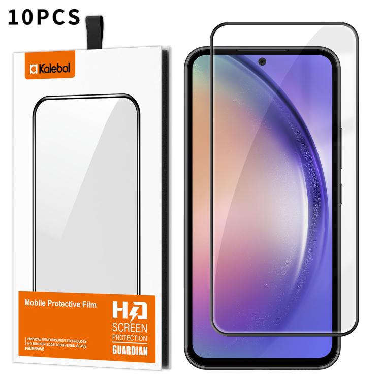 For Samsung Galaxy A54 5G 10pcs Kalebol High-Aluminum Screen-Printed Full-Coverage Anti-Fingerprint Black-Bordered HD Tempered Glass Film