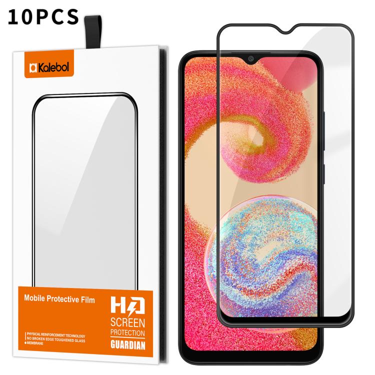 For Samsung Galaxy A04e 10pcs Kalebol High-Aluminum Screen-Printed Full-Coverage Anti-Fingerprint Black-Bordered HD Tempered Glass Film