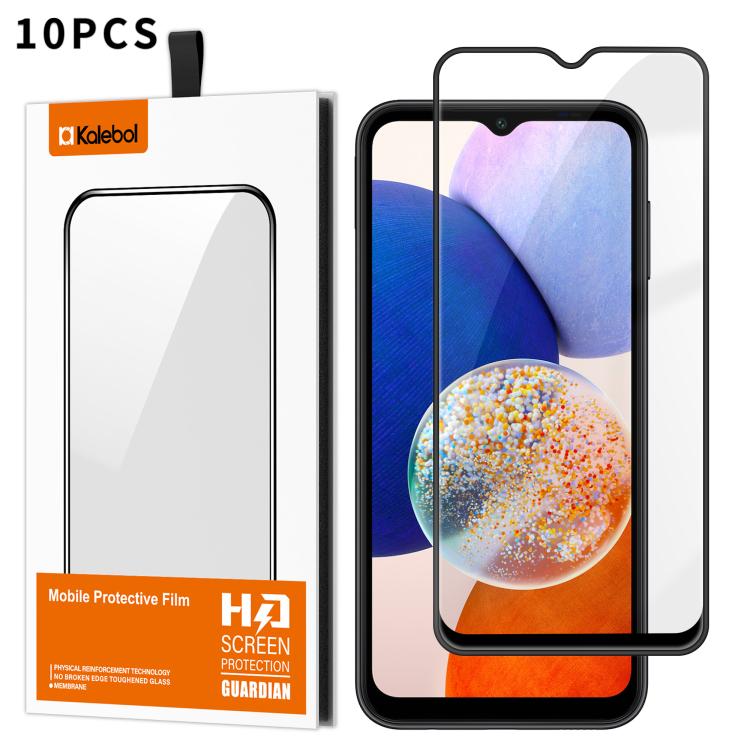 For Samsung Galaxy A14 5G 10pcs Kalebol High-Aluminum Screen-Printed Full-Coverage Anti-Fingerprint Black-Bordered HD Tempered Glass Film