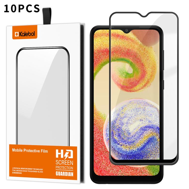 For Samsung Galaxy A04 10pcs Kalebol High-Aluminum Screen-Printed Full-Coverage Anti-Fingerprint Black-Bordered HD Tempered Glass Film