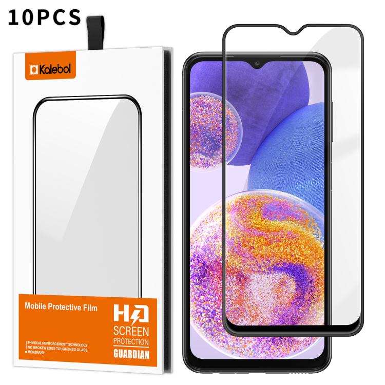 For Samsung Galaxy A23 4G 10pcs Kalebol High-Aluminum Screen-Printed Full-Coverage Anti-Fingerprint Black-Bordered HD Tempered Glass Film