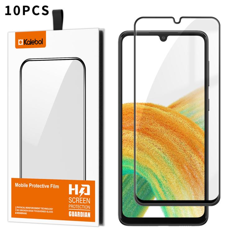 For Samsung Galaxy A33 5G 10pcs Kalebol High-Aluminum Screen-Printed Full-Coverage Anti-Fingerprint Black-Bordered HD Tempered Glass Film