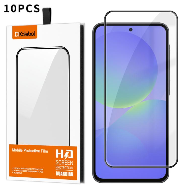For Samsung Galaxy A37 5G 10pcs Kalebol High-Aluminum Screen-Printed Full-Coverage Anti-Fingerprint Black-Bordered HD Tempered Glass Film