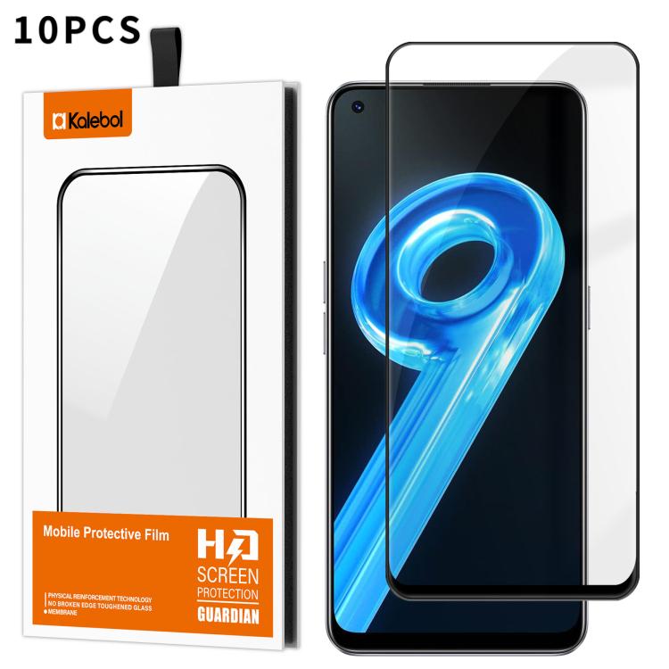 For Realme 9 4G 10pcs Kalebol High-Aluminum Screen-Printed Full-Coverage Anti-Fingerprint Black-Bordered HD Tempered Glass Film