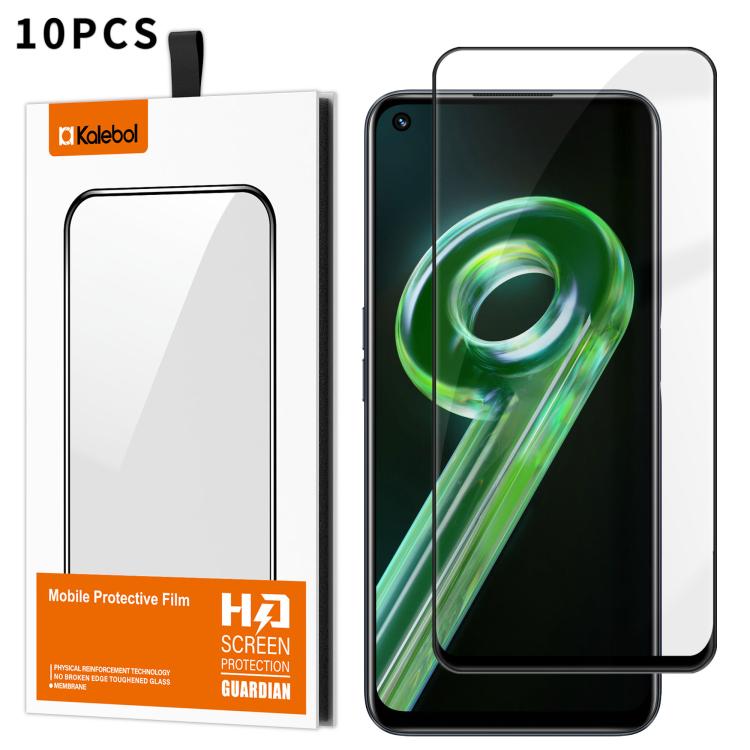 For Realme 9 5G 10pcs Kalebol High-Aluminum Screen-Printed Full-Coverage Anti-Fingerprint Black-Bordered HD Tempered Glass Film