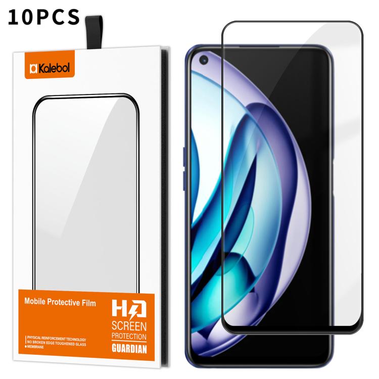 For Realme 9 5G Speed 10pcs Kalebol High-Aluminum Screen-Printed Full-Coverage Anti-Fingerprint Black-Bordered HD Tempered Glass Film