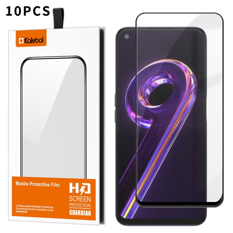 For Realme 9 Pro 10pcs Kalebol High-Aluminum Screen-Printed Full-Coverage Anti-Fingerprint Black-Bordered HD Tempered Glass Film
