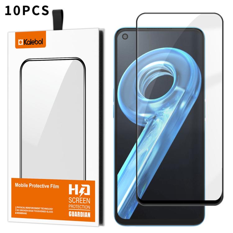 For Realme 9i 4G 10pcs Kalebol High-Aluminum Screen-Printed Full-Coverage Anti-Fingerprint Black-Bordered HD Tempered Glass Film