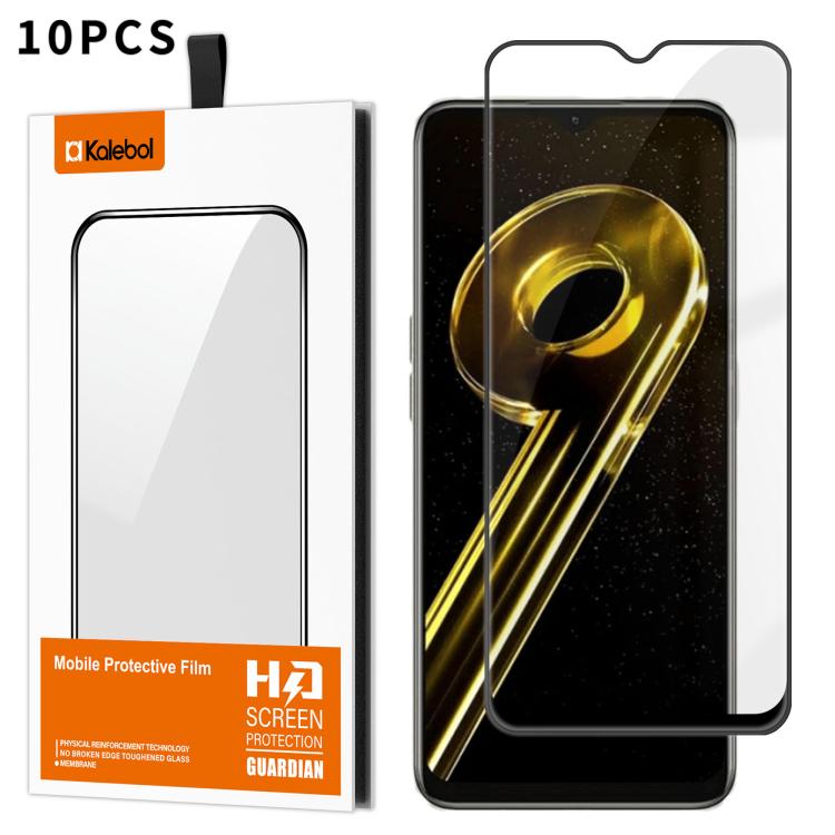 For Realme 9i 5G 10pcs Kalebol High-Aluminum Screen-Printed Full-Coverage Anti-Fingerprint Black-Bordered HD Tempered Glass Film