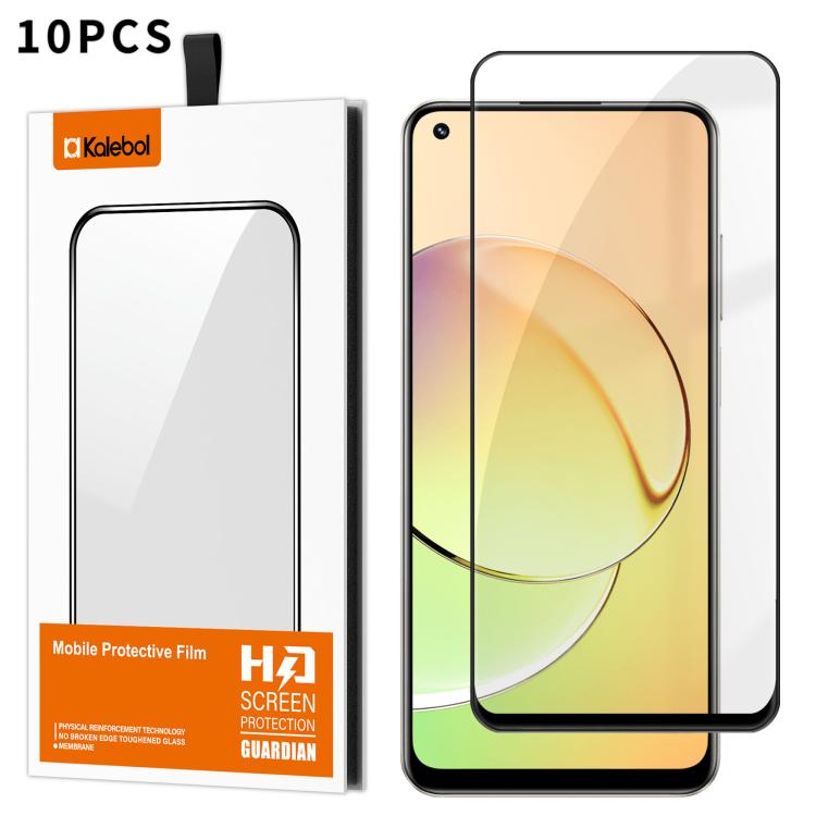 For Realme 10 4G 10pcs Kalebol High-Aluminum Screen-Printed Full-Coverage Anti-Fingerprint Black-Bordered HD Tempered Glass Film