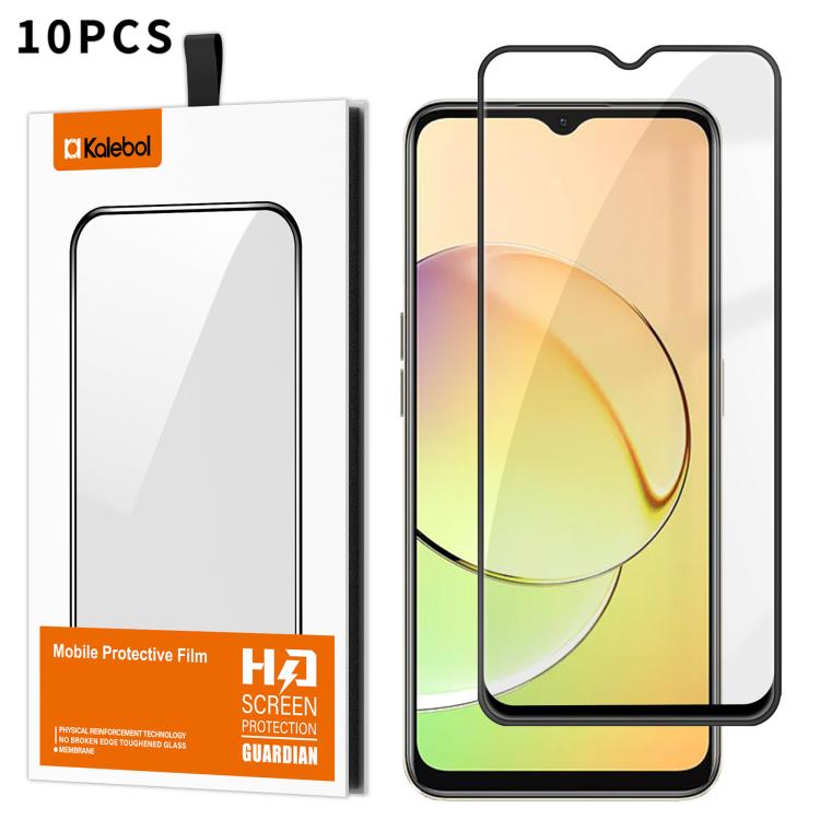 For Realme 10 5G 10pcs Kalebol High-Aluminum Screen-Printed Full-Coverage Anti-Fingerprint Black-Bordered HD Tempered Glass Film