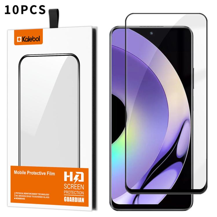 For Realme 10 Pro 5G 10pcs Kalebol High-Aluminum Screen-Printed Full-Coverage Anti-Fingerprint Black-Bordered HD Tempered Glass Film