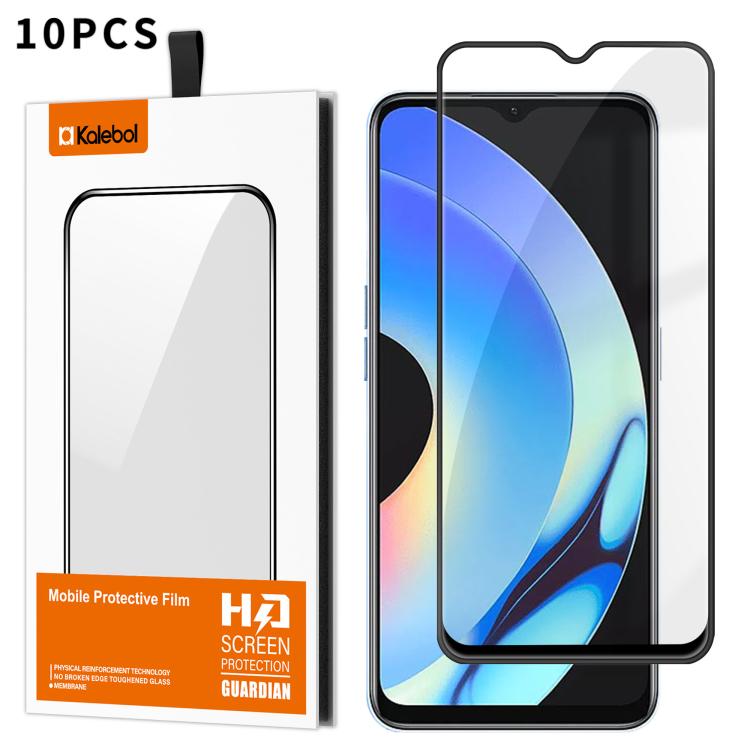 For Realme 10s 10pcs Kalebol High-Aluminum Screen-Printed Full-Coverage Anti-Fingerprint Black-Bordered HD Tempered Glass Film