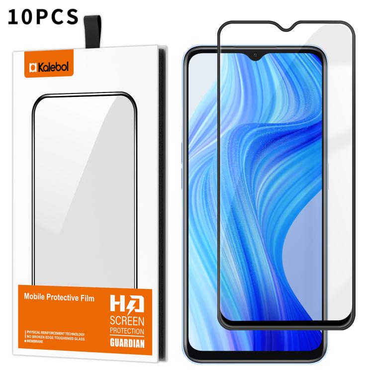 For Realme 10T 10pcs Kalebol High-Aluminum Screen-Printed Full-Coverage Anti-Fingerprint Black-Bordered HD Tempered Glass Film