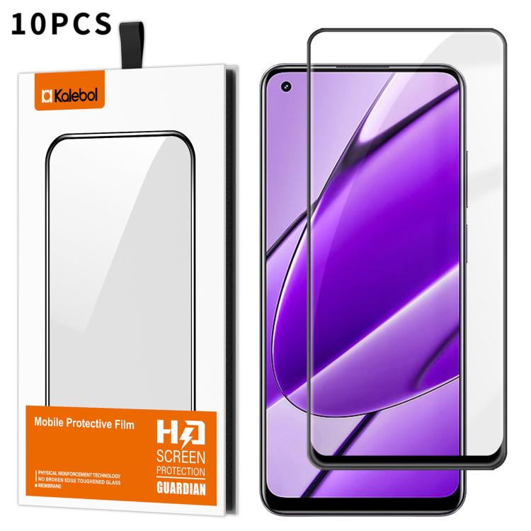 For Realme 11 4G 10pcs Kalebol High-Aluminum Screen-Printed Full-Coverage Anti-Fingerprint Black-Bordered HD Tempered Glass Film