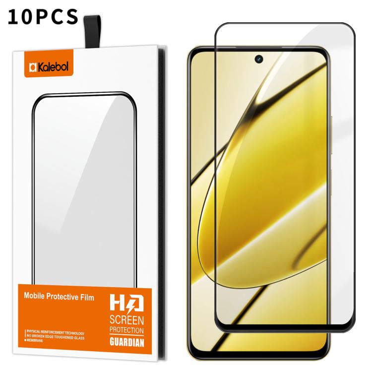 For Realme 11 5G 10pcs Kalebol High-Aluminum Screen-Printed Full-Coverage Anti-Fingerprint Black-Bordered HD Tempered Glass Film