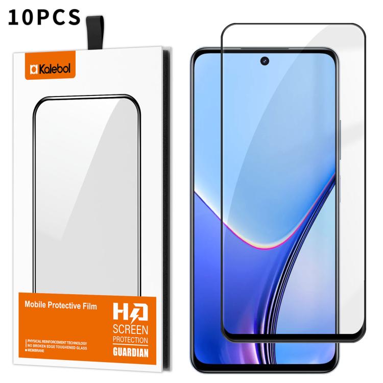 For Realme 11x 10pcs Kalebol High-Aluminum Screen-Printed Full-Coverage Anti-Fingerprint Black-Bordered HD Tempered Glass Film