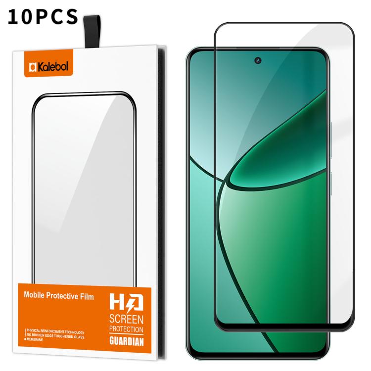 For Realme 12+ 10pcs Kalebol High-Aluminum Screen-Printed Full-Coverage Anti-Fingerprint Black-Bordered HD Tempered Glass Film