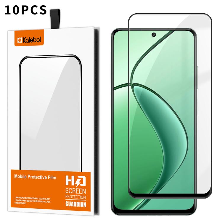 For Realme 12x 10pcs Kalebol High-Aluminum Screen-Printed Full-Coverage Anti-Fingerprint Black-Bordered HD Tempered Glass Film