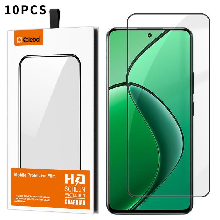 For Realme 13 4G 10pcs Kalebol High-Aluminum Screen-Printed Full-Coverage Anti-Fingerprint Black-Bordered HD Tempered Glass Film