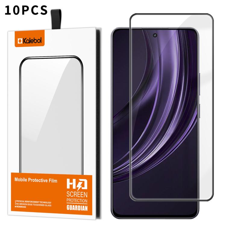 For Realme 13 5G 10pcs Kalebol High-Aluminum Screen-Printed Full-Coverage Anti-Fingerprint Black-Bordered HD Tempered Glass Film