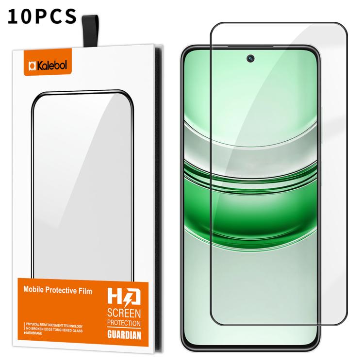 For Realme 14x 10pcs Kalebol High-Aluminum Screen-Printed Full-Coverage Anti-Fingerprint Black-Bordered HD Tempered Glass Film