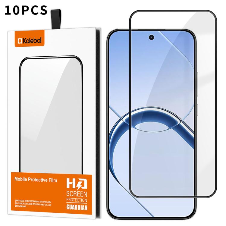 For Realme 16 5G 10pcs Kalebol High-Aluminum Screen-Printed Full-Coverage Anti-Fingerprint Black-Bordered HD Tempered Glass Film