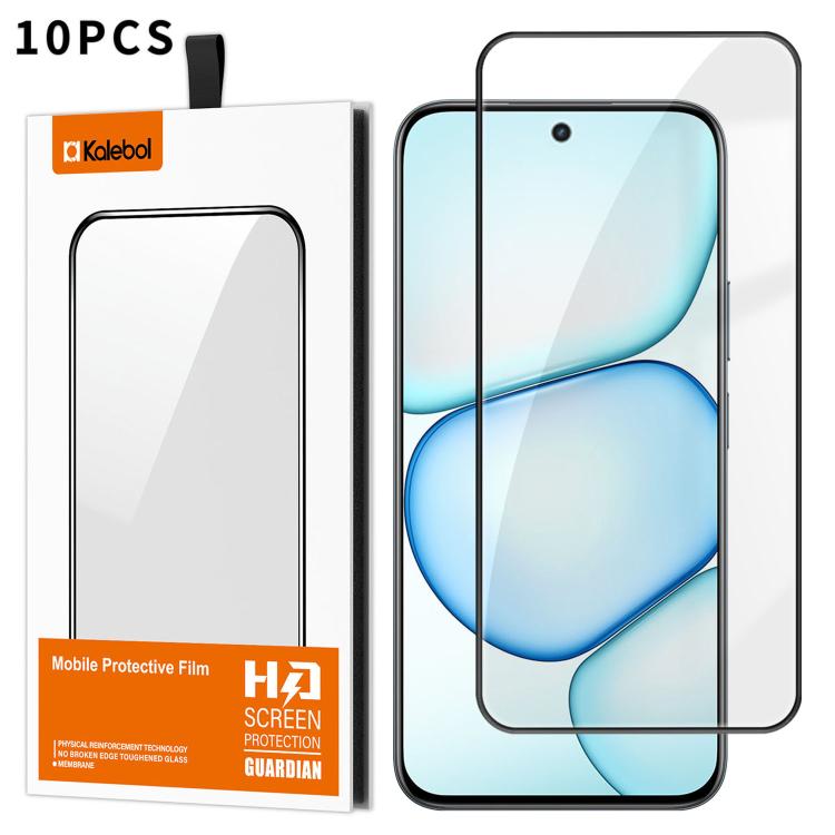 For Realme C100 4G 10pcs Kalebol High-Aluminum Screen-Printed Full-Coverage Anti-Fingerprint Black-Bordered HD Tempered Glass Film