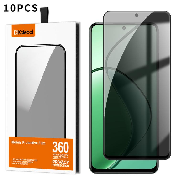 For Realme 12x 10pcs Kalebol High-Aluminum Screen-Printed Full-Coverage Black-Border Privacy Tempered Glass Film