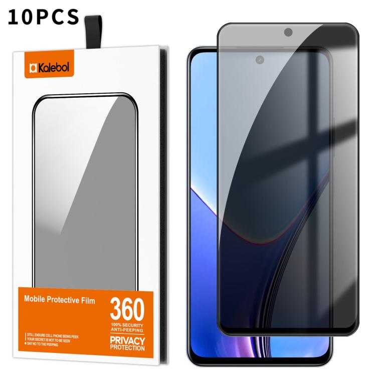 For Realme 11x 10pcs Kalebol High-Aluminum Screen-Printed Full-Coverage Black-Border Privacy Tempered Glass Film