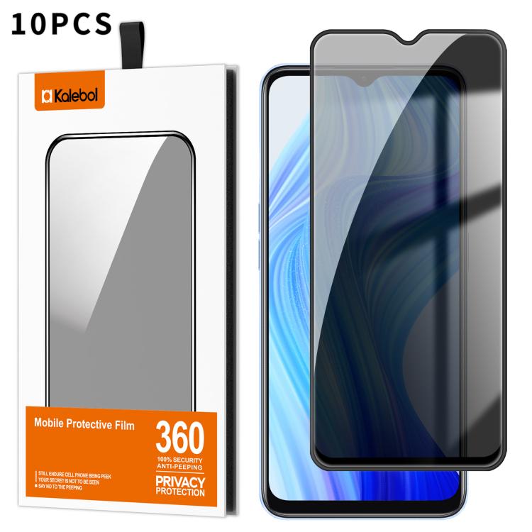 For Realme 10T 10pcs Kalebol High-Aluminum Screen-Printed Full-Coverage Black-Border Privacy Tempered Glass Film