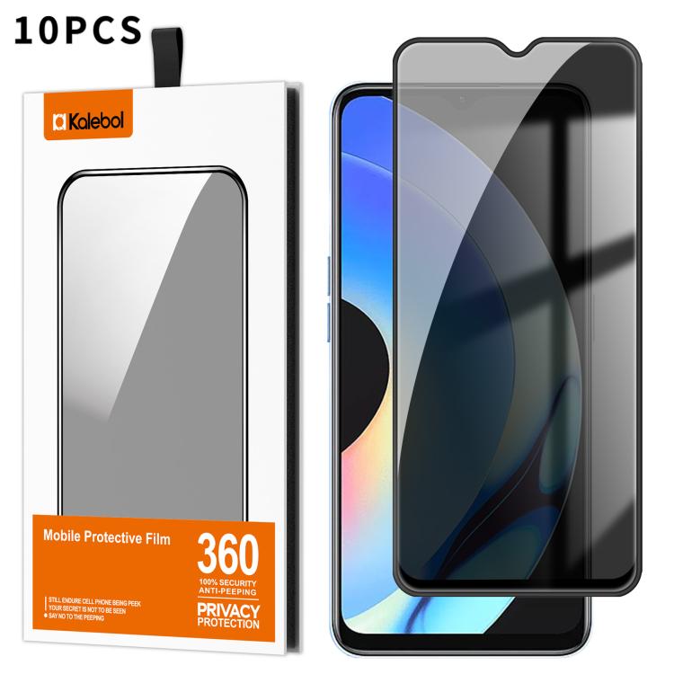 For Realme 10s 10pcs Kalebol High-Aluminum Screen-Printed Full-Coverage Black-Border Privacy Tempered Glass Film