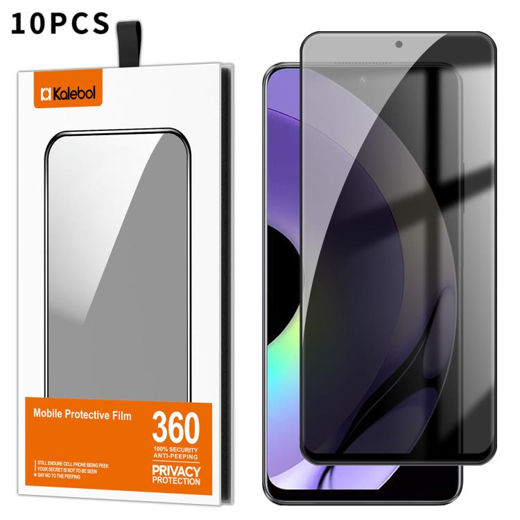 For Realme 10 Pro 5G 10pcs Kalebol High-Aluminum Screen-Printed Full-Coverage Black-Border Privacy Tempered Glass Film